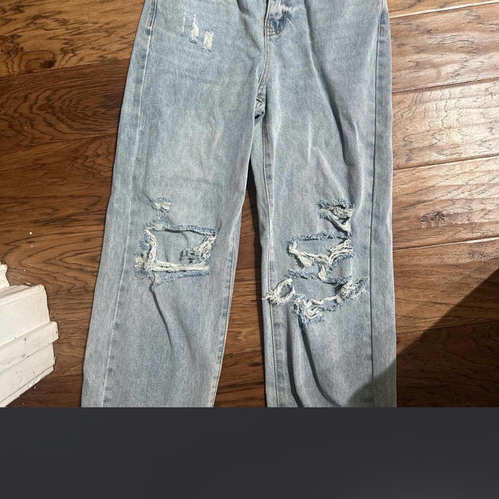 SHEIN Light Blue Denim with Distressed Details